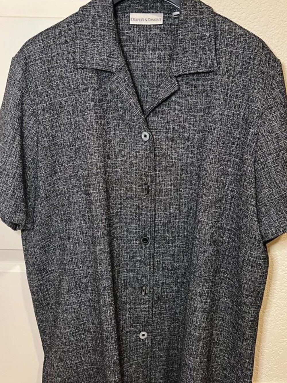 Vintage Charcoal Camp Collar Shirt Drapers & Damons 90s Grandpa Core Streetwear
